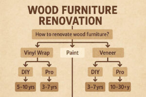 an infograph showing a step-by-step procedure on how to renovate wood furniture