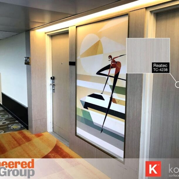 Engineered Group showcases sustainable door resurfacing using Koroseal Reatec TC-4238